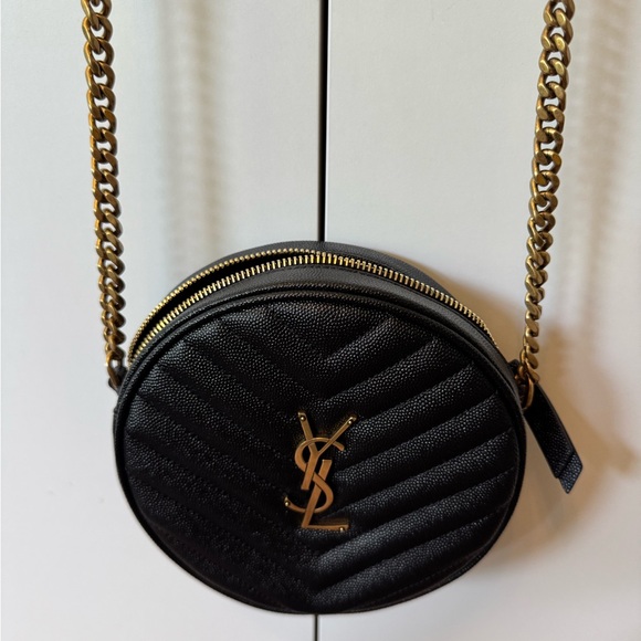 Saint Laurent Black Quilted Round Crossbody Camera Bag with Gold YSL Logo - Picture 8 of 10
